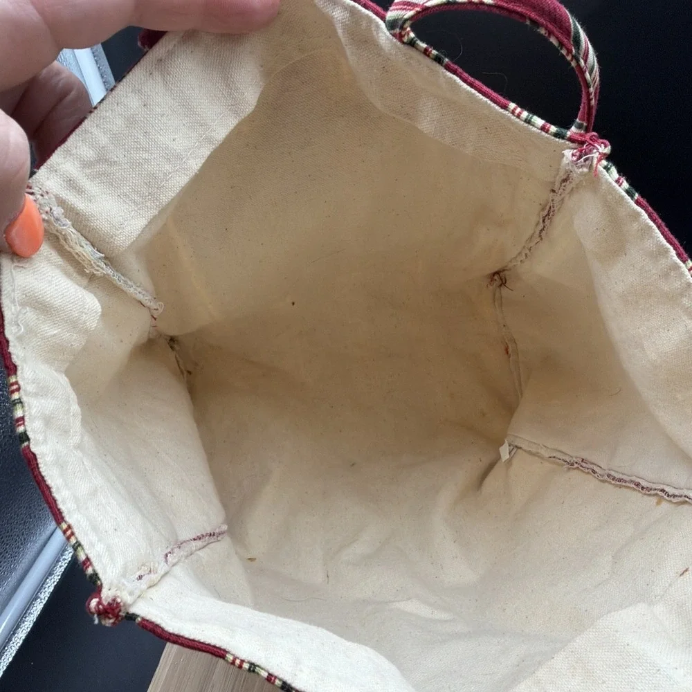 VTG Longaberger Holiday Stripe 2005 Tote Bag 23154166 Christmas Embroidered